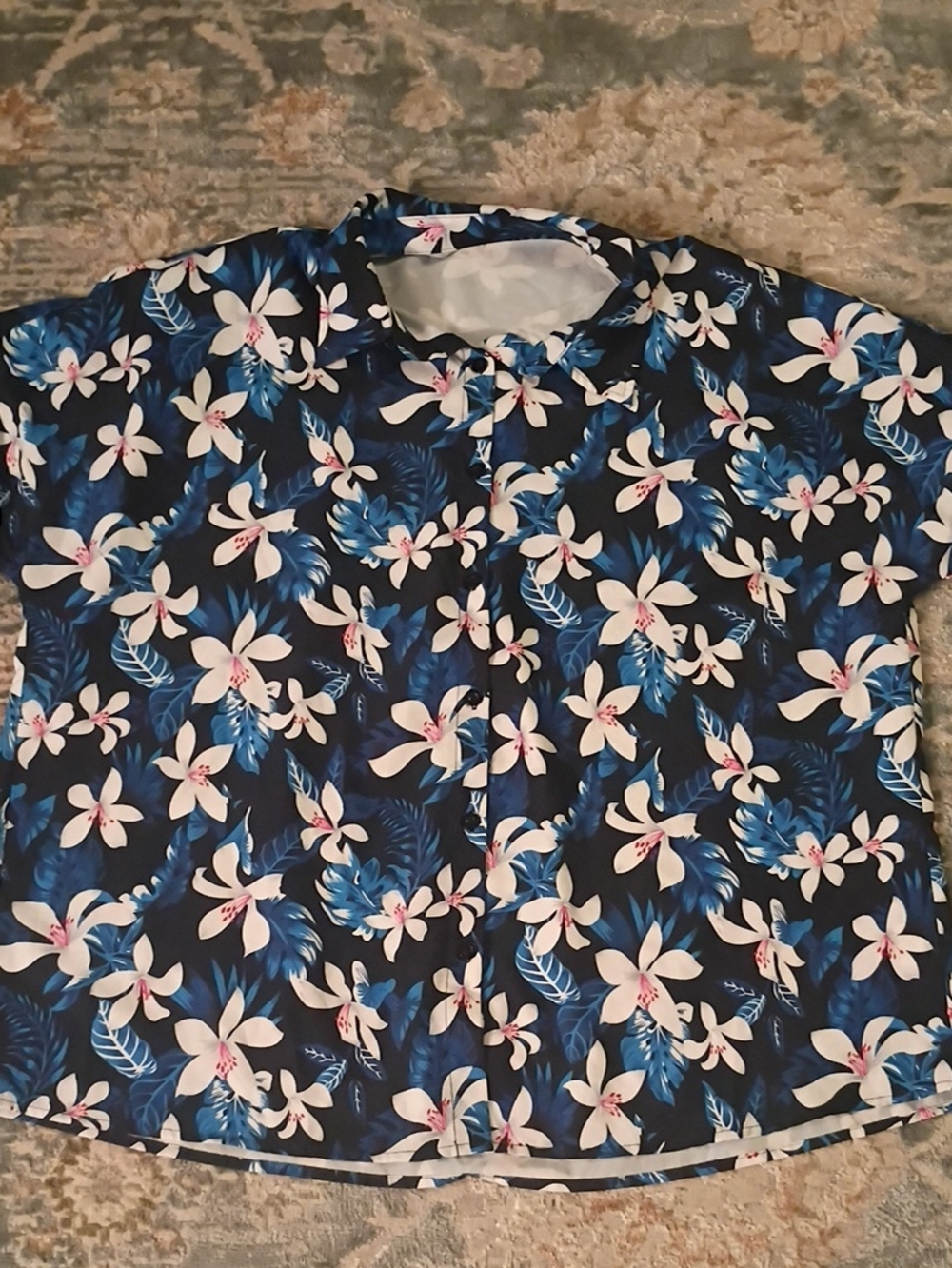 Lomon Women's Navy Floral Button-Down Shirt